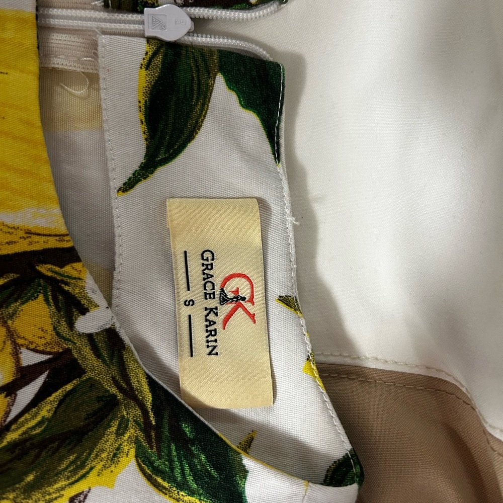 Grace Karin Lemon Print Midi Dress - White and Yellow - Picture 3 of 3